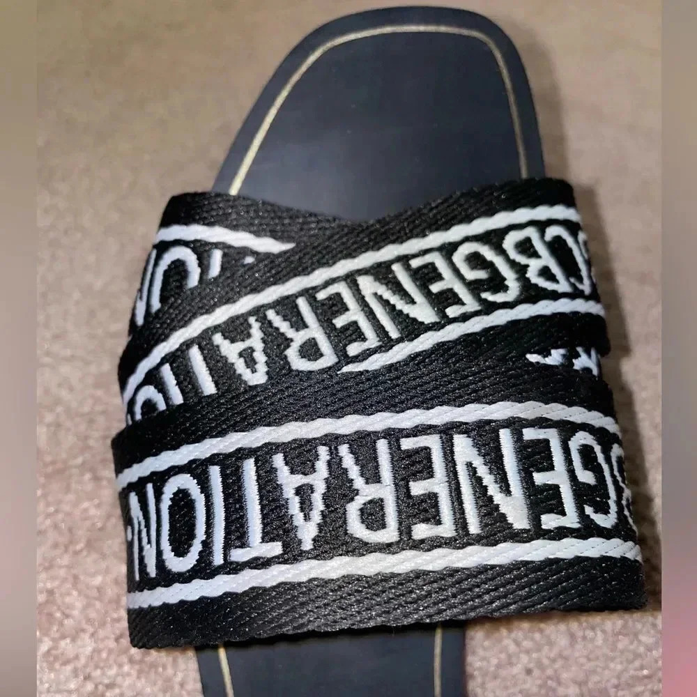 BCBGeneration  KALA Black White Logo Flat Sandals Slides Size 9​ - Picture 8 of 14